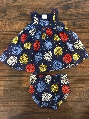 6-12 months Fireworks Print Dress & Bloomers